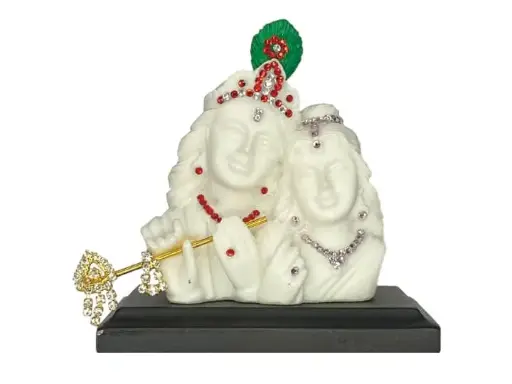 Radha Krishna Statue in White Color for Car Dashboard 